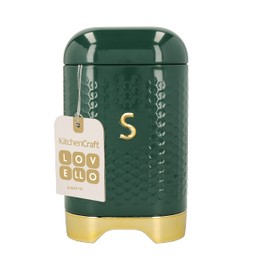KitchenCraft Sugar Storage Canister with Lid, Hunter Green & Gold, 11.5 x 11.5 x 19.5cm