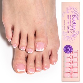 Beetles French Press On Toenails - White Square French Tips Toenail Press Ons Light Weight Short Toe Press on Nails French Tips Kit in 252 Pcs 18 Sizes for Women