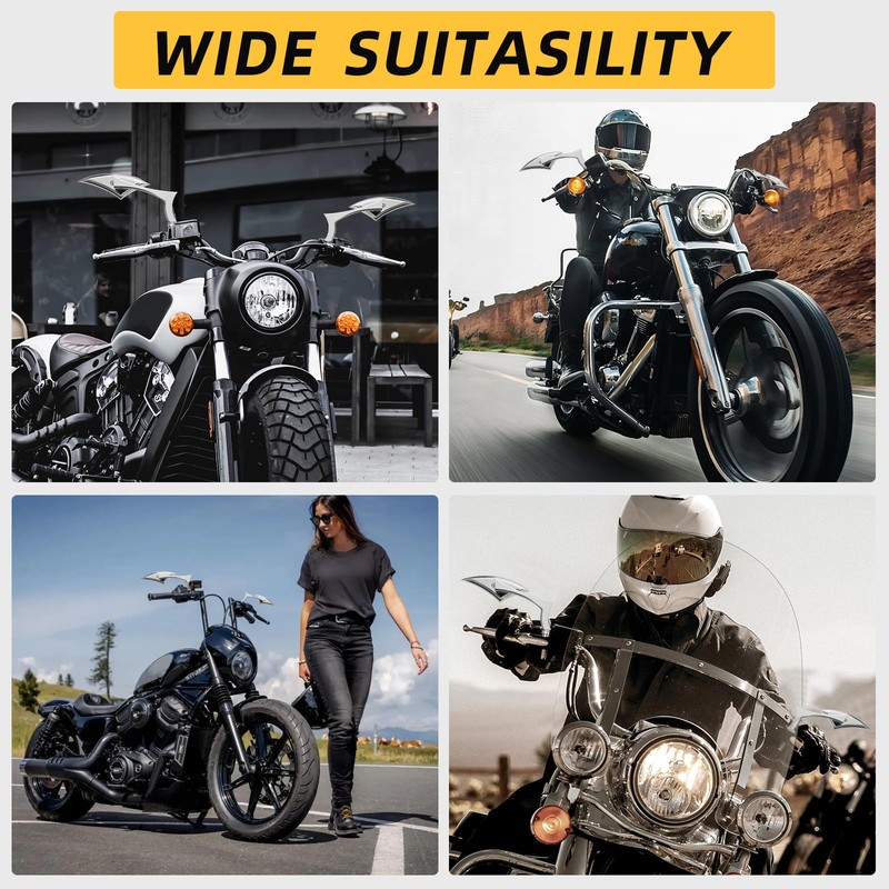 Motorcycle Mirrors for Handlebars, Chrome Adjustable Motorcycle Rearview Mirrors Competible