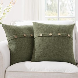 Meekio Set of 2 Moss Green Pillow Covers 20 x 20 Inches Farmhouse Pillow Covers with Coconut Buttons for Sofa Couch Living Room Bedroom Farmhouse Décor for The Home