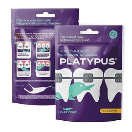 Platypus Platypus Orthodontic Flossers for Braces, 40 Count (Pack of 2), Ortho Picks for Adults & Kids, Fits Under Arch Wire, Non-Damaging, Encourage Flossing Habits