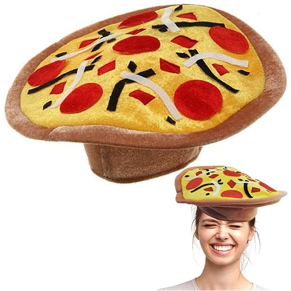 ArtCreativity Funny Pizza Hat, 1 PC, Fun Halloween Costume Accessory, Pizza Party Supplies Decorations, One Size Fits Most, Crazy Silly Hat with Felt Toppings and Plush Fabric