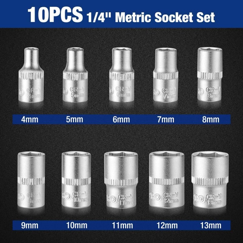 WORKPRO 42PC 1/4" Drive Master Socket Set Metric Qucik-Release Dual