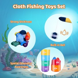 Montessori Toys for 1 Year Old, 27 Pcs Cloth Fishing Game for Toddlers Sorting Toy, Baby Toys for 1 Year Old Boy with Stacking Cups, Fishing Toys for Toddlers 1-3 First Birthday Gifts for Boy Girl