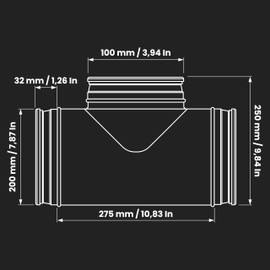 8'' Inch Duct Splitter to 90° Degree 4" Inch Branch for Exhaust Fan, Dryer Vent Hose - 3 Way Duct Hose Connector, T Shape, T Joint Metal, Ducting Adapter, 8x8x4 Splitter