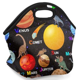LLCXCSI Kids Lunch Box for Boys Girls Dinosaur Planet Insulated Neoprene Children Lunch Bags Sturdy Soft Bag & Reusable Cooler Lunch Thermal Meal Tote Kit for School