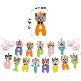 BIEUFBJI Cat Birthday Banner Cat Birthday Decoration, Cat Themed Birthday Party Supplies, Cat Face and Paw Print Happy Birthday Banner, for Boys Girls Kids Adults Pet Cat Themed Birthday Decor