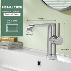 TONNY Bathroom Faucet, Waterfall Bathroom Sink Faucet Single Handle, Brushed Nickel Bathroom Vanity Faucets for Sink 1 Hole with Pop Up Drain and Water Supply Hoses