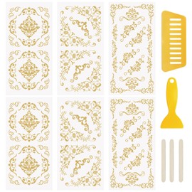 WANDIC 6 PCS Gold Stamping Decals Rub on Transfer Stickers,Vintage Border Decals Waterproof Stickers for Furniture Cabinets Window Wallpaper DIY