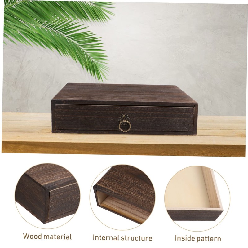 TEHAUX 1pc Retro Wooden Desktop Drawer Organizer Solid Wood Storage