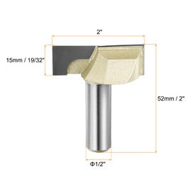 sourcing map Bottom Cleaning Router Bit 2" Diameter 1/2" Shank Carbide Tipped Cutter Surfacing Planing Router Bits for Woodworking Planing