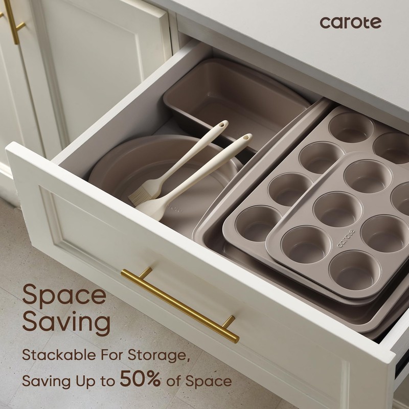 CAROTE 9-Piece Nonstick Stackable Baking Pans Set - Bakeware Sets
