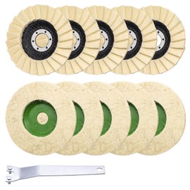 Yauhar 11Pcs Wool Buffing Polishing Wheel Set Contains 4-1/2 x 7/8 Inch Arbor Buffing Felt Flap Disc with Wrench and 4 Inch Buffer Polishing Pads for Angle Grinder