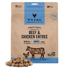 Vital Essentials Freeze Dried Raw Beef & Chicken Entree & Mixer Cat Food Soft Nibs, 12 oz