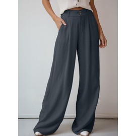 Dokotoo Womens Pants High Waist Elastic Flowy Palazzo Pants for Women Casual Loose Breathable Lounge Trousers Solid Baggy Wide Leg Pants with Pockets Ladies Stretch Beach Linen Pants Gray XL