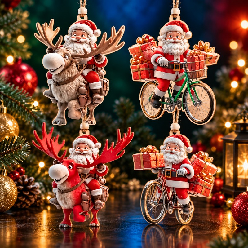 Christmas Wooden Santa Ornaments for Tree Decorating – 2D Bicycle