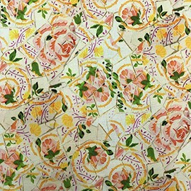 Kt KILOtela Kt KILOfabric Digital Printed Canvas Fabric Half Panama 100% Cotton Rest 100cm Long x 280cm Wide | Vintage Roses Pink Green Orange ─ 1 Metre