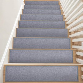 Pell and Stick Stair Treads Carpet, Stair Runners for Wooden Steps Non Slip Stair Rug Mat Self Adhesive Stair Covers for Wooden Stairs Indoor 15 Pack Washable Removable Staircase Pads Grey 30"x8"