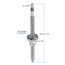 sourcing map BallScrew SFU1605 (Dia 16mm, Lead 5mm, Length 360mm) with Ball Screw Nut Anti Backlash Ball Screw Kit Standard End Machining for BK/BF12 CNC Machine Parts