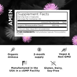 Amen Amen Organic Mimosa Pudica Seeds Capsules, 2 Month Supply, Vegan Mimosa Pudica Seed Plant Supplement - Mimosine Sensitive Plant Pills - Fat Soluble Dietary Supplement - Non-GMO & Vegan - 120 Capsules