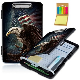 WZCJDHMJ Clipboard with Storage,Pen Holder,Heavy Duty Clipboard Storage Box with Clips for Coaches Folder Case,School Office Supplies-Flag Fierce Eagle