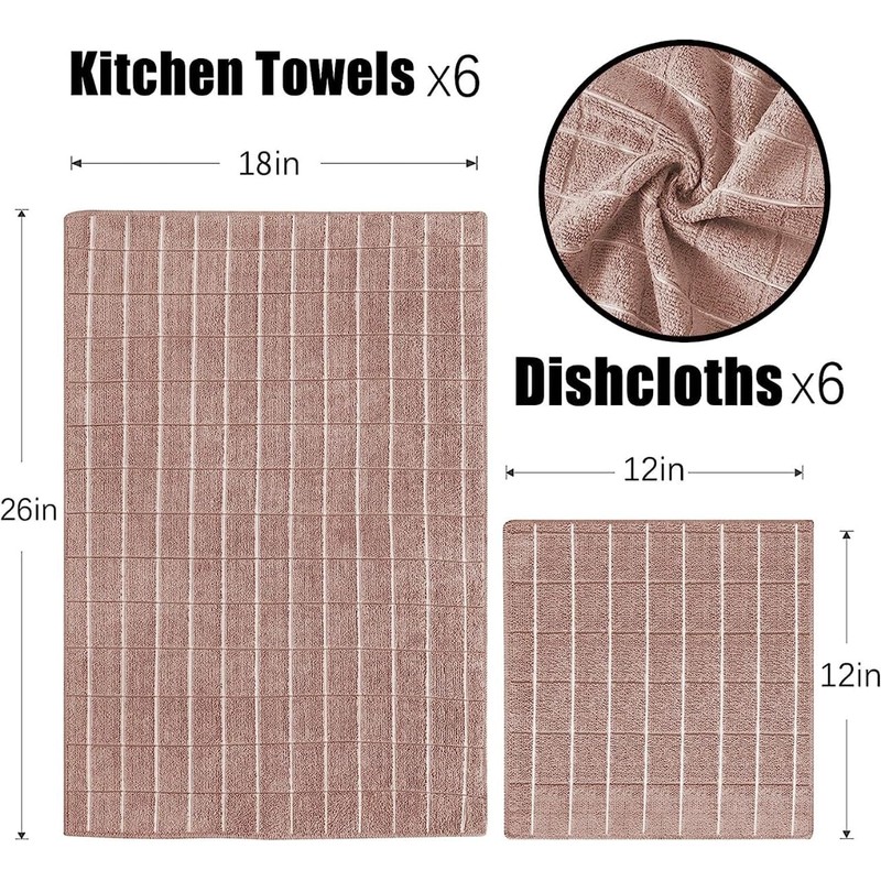 Puomue Microfiber Kitchen Towels and Dishcloths Set, 26 X 18