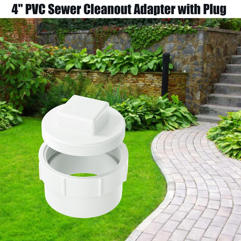 4" PVC Sewer Cleanout Adapter with Plug Pipe Fitting, PVC