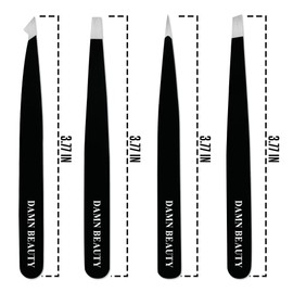 4 Pcs Professional Stainless Steel Tweezers Set for Men and Women, Precision for Facial Hair, Tweeze Brow, Brow Grooming and Ingrown Hair Removal (Black)