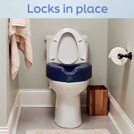 Medline Elevated Locking Toilet Seat, No Arms, 5-Inch Height, Enhanced with Microban Antimicrobial Protection, 350 lb Weight Capacity, Blue - Secure & Comfortable, Easy Installation