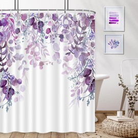 QOQIBU Purple Eucalyptus Shower Curtain for Bathroom, Waterproof Enhanced Shower Curtains with Eucalyptus Leaf Plant Pattern, Floral Shower Curtain Inspired by Nature for Decoratin-72 x78