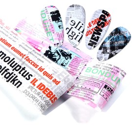 Newspaper Nail Foil Transfer Stickers English Letter Designs Nail Decals Supplies Set Acrylic Nails Sticker Decorations for Nail Transfer Glue Polish, Women Girls DIY Manicure Accessories Set 10Sheets