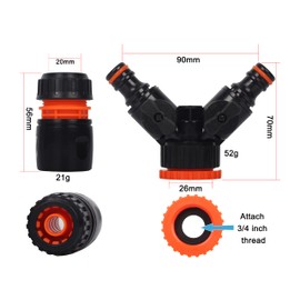 Dual Tap 2 Way Tap Connector with 2 Quick Hose Ends, Garden Hose Splitter, Outdoor Y Valve, On/Off Valves