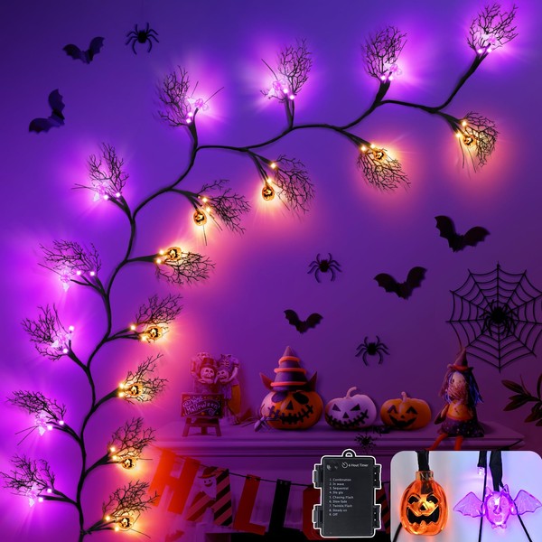 6 FT 54 LED Halloween Lights, 3D Waterproof Pumpkins Bats
