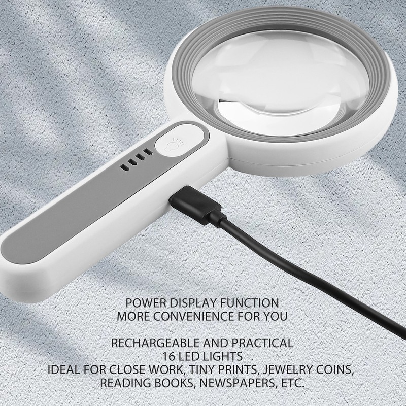 Handheld LED Magnifying Glass Touch Control Rechargeable Portable Illuminated Magnifier