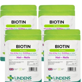 Lindens Biotin 10mg Tablets - 360 Pack - Contributes Towards Normal Hair and Nail Strength for Women & Men with Each Serving Contains 100X Nrv of Biotin - UK Manufacturer, Letterbox Friendly