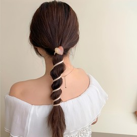 Generic 4 Pcs Heart Spiral Hair Ties Colorful Braided Telephone Wire Hair Bands Elastic Ponytail Holders Phone Cord Hair Scrunchies Hair Accessories for Women