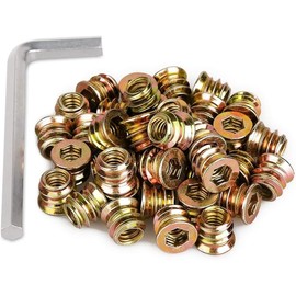 40 count  1/4"-20 x 15mm Furniture Screw in Nut Threaded  Inserts Bolt Fastener Connector Hex Socket Drive for  Furniture Assortment (with Hex Spanner) - Color: 10mm 40P