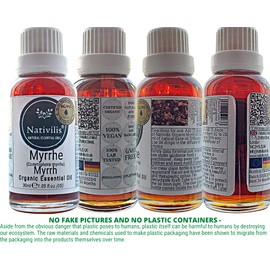Nativilis Organic Myrrh Essential Oil Commiphora myrrha Powerful Antioxidant Anti-Ageing Good for Wounds, Athlete's Foot, Cracked Skin and Hair Astringent Properties - Copaiba Aromatherapy