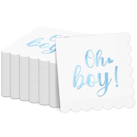 100Pcs Boy Baby Shower Napkins Blue Scalloped Guest Towel Blue Foil Disposable Hand Napkins for Baby Shower Welcome Party Decorations Supplies Gender Reveal Luncheon Beverage Table Decor 5 x 5 Inch