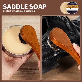 Nuroon 8 Pieces Shoe Polish Kit, 3.5oz Saddle Soap for Leather Cleaning, 3.5oz Mink Oil for Boots Polish, 3 Horsehair Shoe Brushes, Shoe Polish Cloths, Leather Cleaner and Conditioner