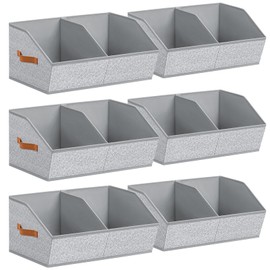 Homsorout Closet Organizers and Storage Bins - 6 Pack Collapsible Divided Trapezoidal Cube Storage Bins Baskets with Orange Handle for Organizing Clothes Blankets, Toys, Books, Towels(Ant Gray)