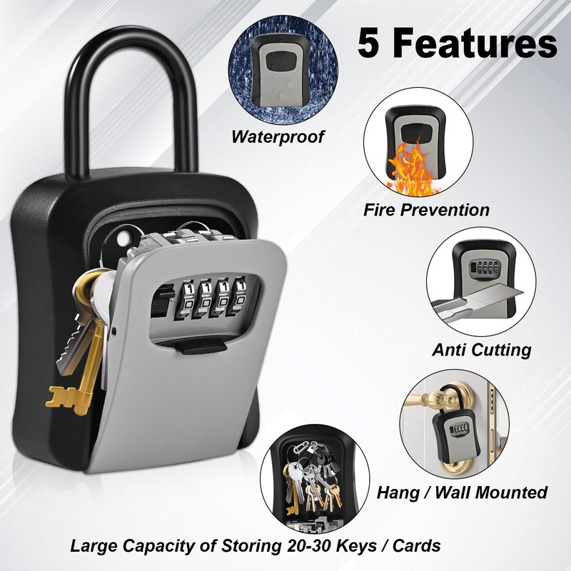 Locilot L Large Key Lock Box, 4.5”x3.7”x1.5” Waterproof Kirsite Combination