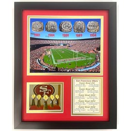 49ers Championship Rings | Collectible San Francisco Football Collage | SB Era Championships | Legends Never Die | Framed Double Matted Photo Collage | 12"x15" | (49ers Rings)