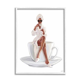 Stupell Industries Chic Coffee Teacup Woman Sipping Robe Sunglasses, Design by Ziwei Li