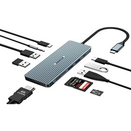 10 in 1 Docking Station USB C Adapter (4K HDMI, 2 USB 3.0, 2 USB 2.0, USB C, PD 100W, Audio, Lector de Tarjetas SD/TF) Compatible with MacBook Pro/Air, Surface Pro/Go and Type C Devices
