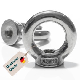 Ring Nut DIN 582 M6 M8 M10 to M30 Eyelet Nut/Ring Eyelet Made of A2 V2A Stainless Steel for Secure Fixings and Lifting Applications (5, M10)