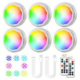 Under-Cabinet-Lights Rechargeable Puck Lights 6 Pack LED Closet Lights with Remote 16 Colors USB Charging Battery Operated Night Lights with Timmer Dimmable Under Counter Lights for Kitchen Bedroom