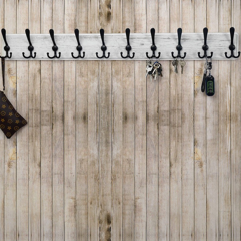 Dseap Wall Mounted Coat Rack with 10 Tri Hooks: Wooden
