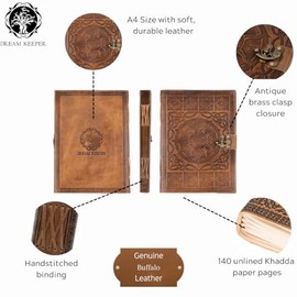 DreamKeeper Leather Journal for Men and Women - Sorcha Leather Notebook, Celtic Design, Bronze Lock | Vintage Notebook Diary, Book of Shadows, Sketchbook Art (A6-4.13" × 5.83")