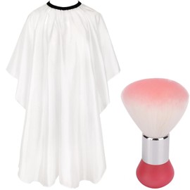 Professional Hair Cutting Cape with Neck Duster Brush, Women's Salon Barber Cape, White Cute Salon Hair Cutting Cape with Adjustable Neckline Hairdressing Accessories
